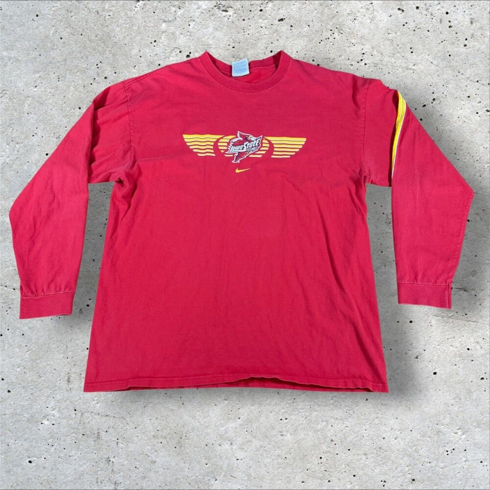 y2k Nike Team Iowa State Cyclones Long Sleeve Shirt XL Red Center Swoosh